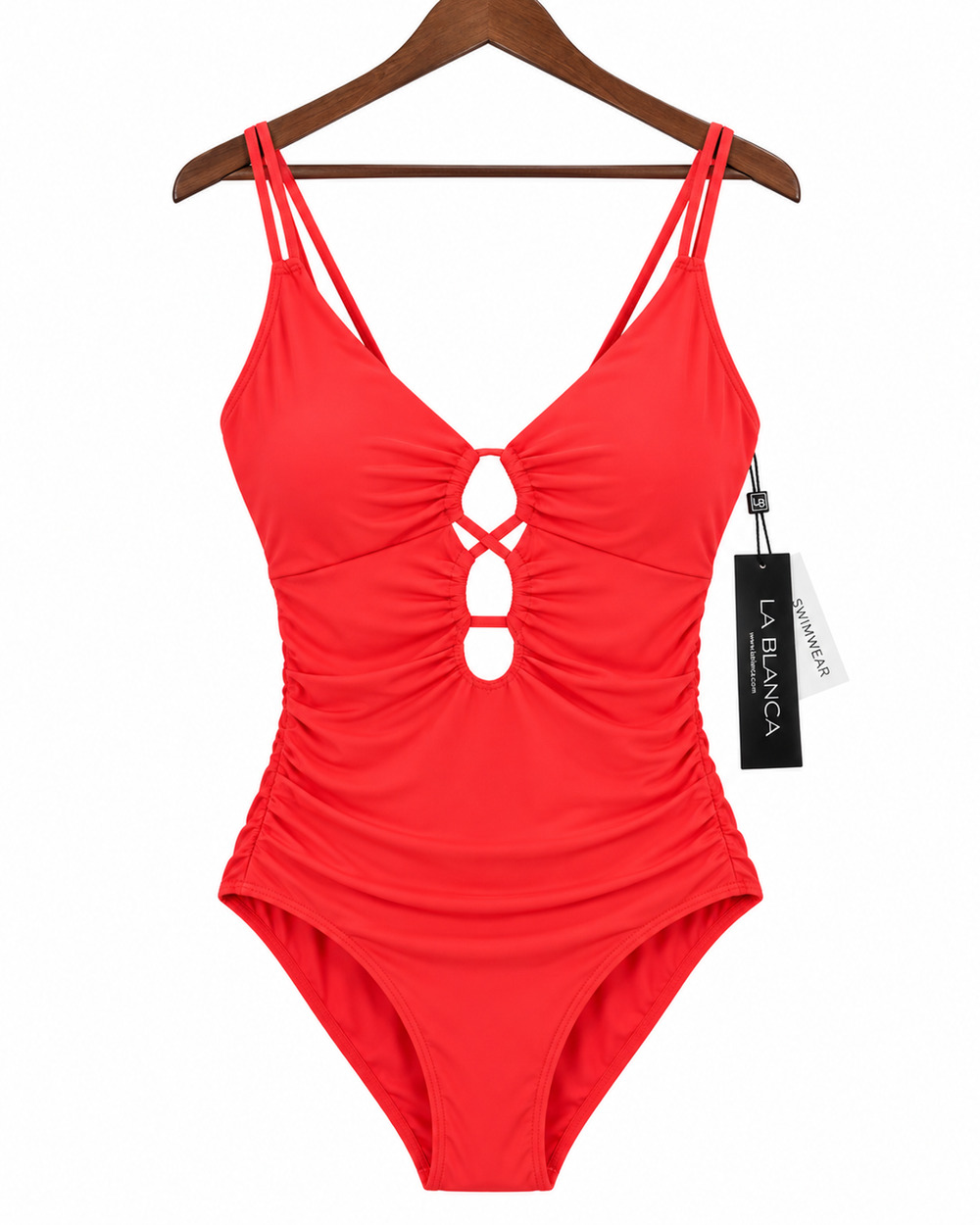 La Blanca Island Goddess Cherry One Piece Size 16 Women's Swimsuit Lace Up